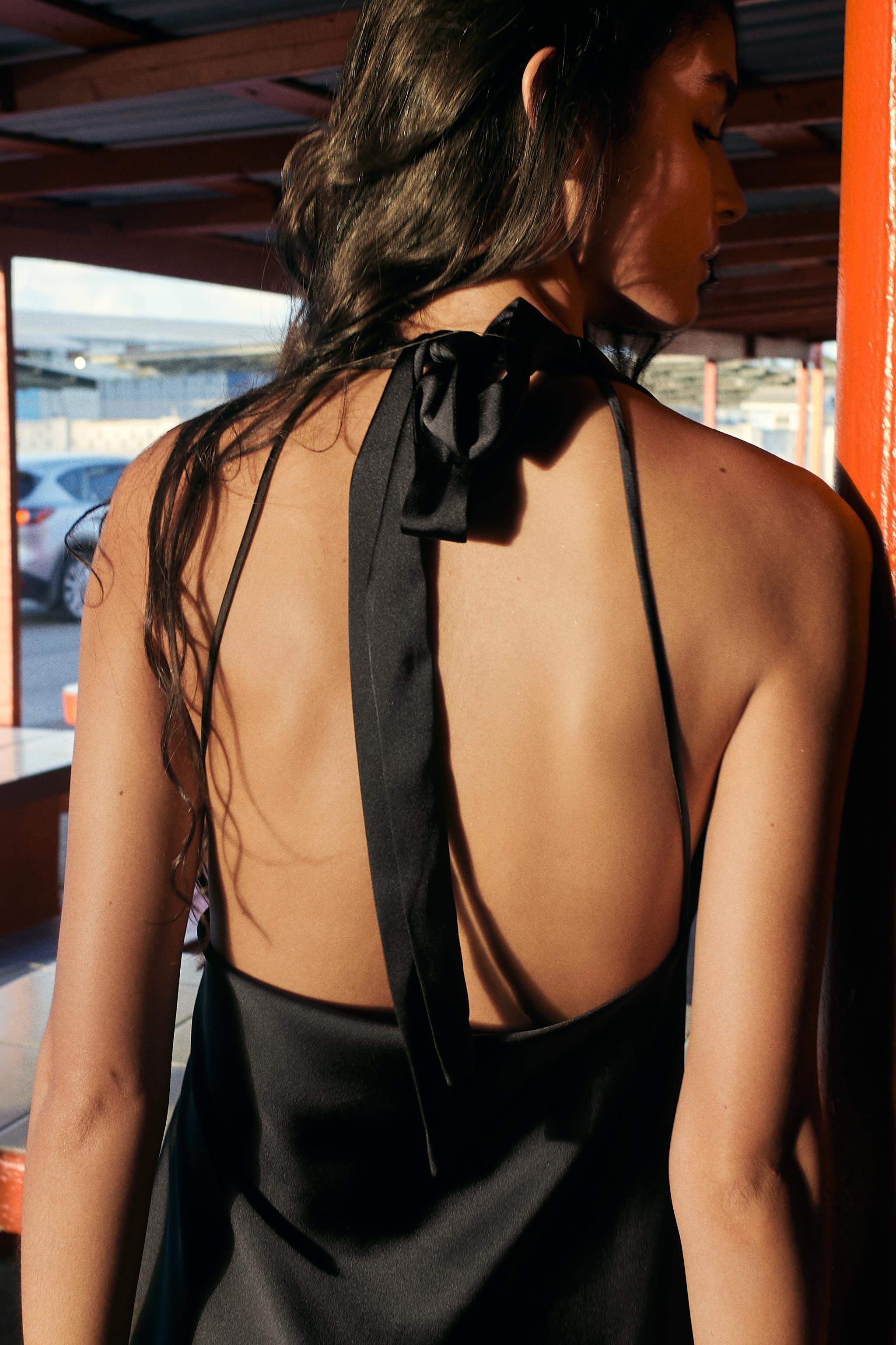 SATIN EFFECT HALTER DRESS